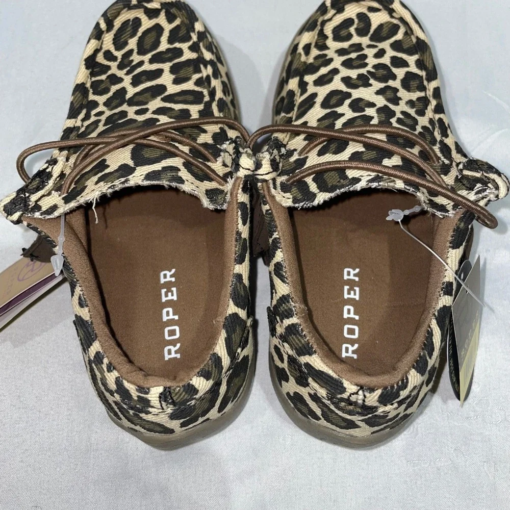Roper Chillin Leopard Canvas Slip-On Shoes Slip On Moc Toe Tan Brown Size 11